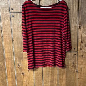 Women's N.T. Norm Thompson  Red/Black Striped Comfortable top Size L Women's